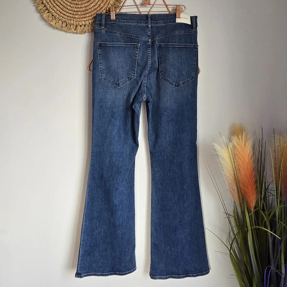 Express Curvy High Waisted Dark Wash Ripped Flare Stretch Denim Jeans Size 12 - Picture 5 of 10